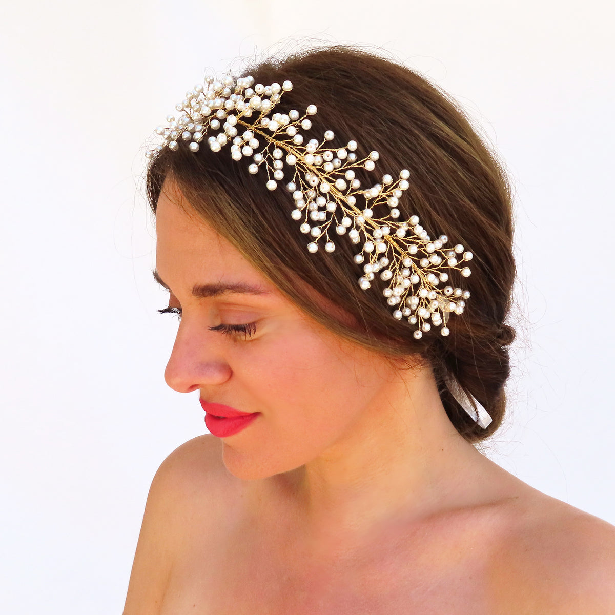 Forever & Ever - Gold Pearl Bridal Headband | LoveandSky