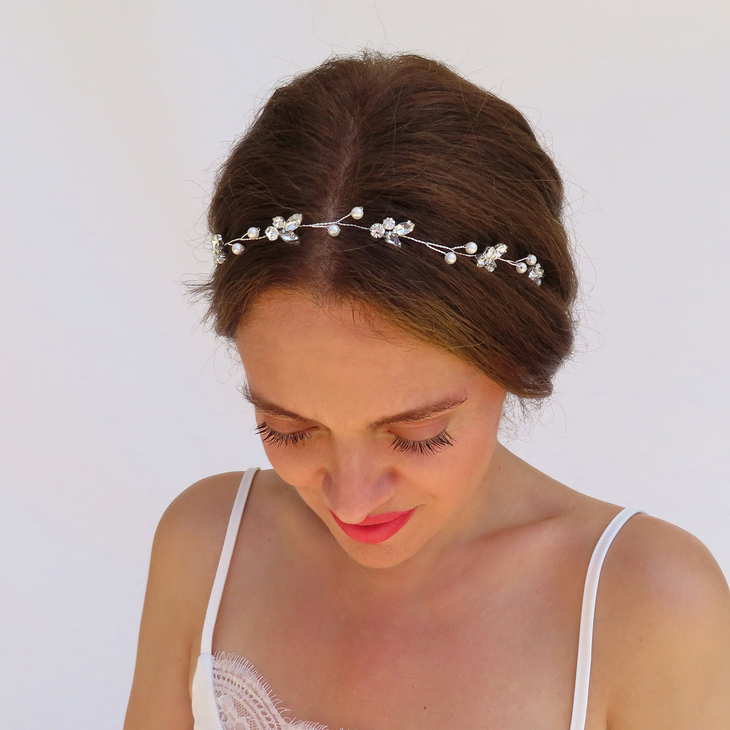 crystal bridal accessory silver wire with rhinestone and beads