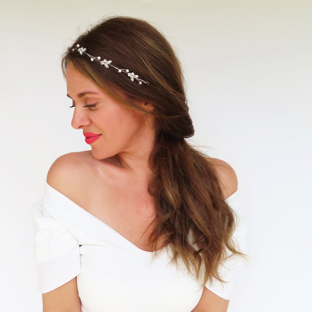 Silver rhinestone and crystal headband for wedding prom 